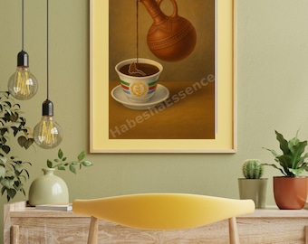 Eritreische Kaffeezeremonie Wandkunst, digitaler Download, Jebena und traditionelle Tasse