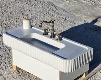 Carrara Marble Bathroom Sink: Wall Mount Floating Basin