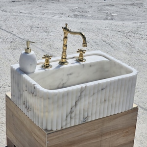Carrara White Marble Sink, Marble Bathroom Sink, Marble Sink, Custom Order Marble Sink, Luxury Marble Sink, Wall Mount Sink