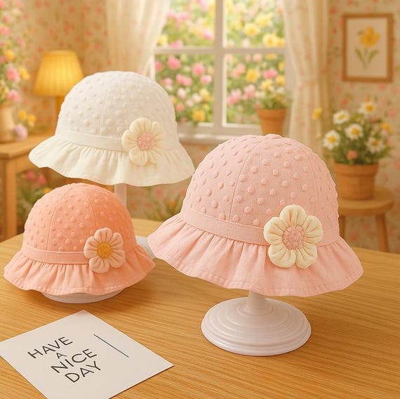 Vintage Baby Girl Summer Hat in Cotton and Lace – Soft and Elegant
