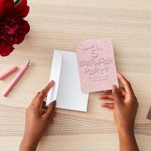 Invito per festa di compleanno rosa per qualsiasi età / Invito con palloncino modificabile per bambina / Modello per festa stampabile / Download digitale
