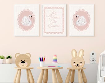 Swan Princess Nursery Prints | Kids Room Wall Art | Fairy Tale Digital Download