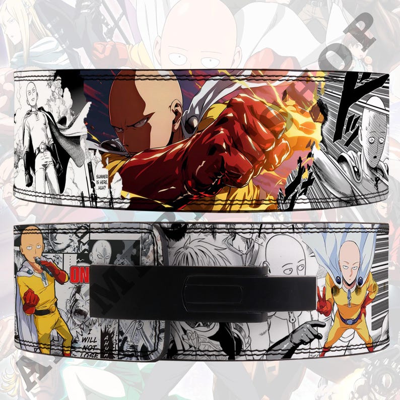 Pode incluir: Uma carteira branca e preta com uma estampa gr&aacute;fica de um personagem de super-her&oacute;i careca com um traje amarelo e vermelho. A carteira tem uma al&ccedil;a preta e o texto "I will not lose" &eacute; vis&iacute;vel no canto inferior direito.