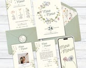 Kit de mariage, faire part de mariage champêtre, programme de mariage, remerciements mariage personnalisable, papeterie de mariage fleurie