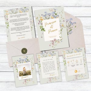 Kit de mariage personnalisable, faire part de mariage champêtre, programme de mariage, remerciements mariage, papeterie à télécharger canva
