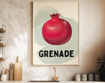 Minimalist Pomegranate Poster, Watercolor Illustration, Printable Wall Art, Kitchen Poster Download, Digital PDF Poster