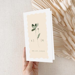 Faire part de mariage minimaliste, carte pliée, Template de mariage personnalisable, invitation de mariage fleur, invitation 2 volets, beige