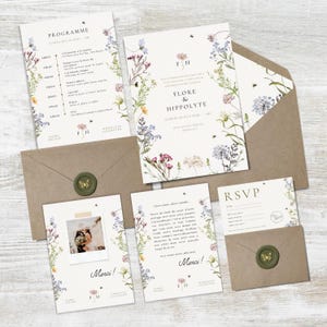 Hochzeitsset, Einladung zur Landhochzeit, Hochzeitsprogramm, anpassbare Hochzeitsdanke, blumiges Hochzeitsbriefpapier