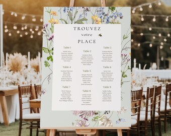 Customizable botanical wedding table plan, rustic wedding table plan, editable floral wedding sign to download