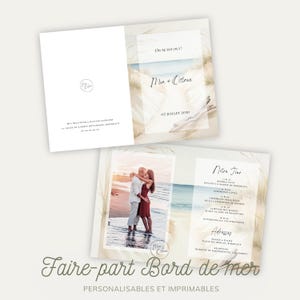 Faire part de mariage Bord de mer, modèle numérique personnalisable, Digital Wedding Invitation Seaside, Editable Template, Deux formats
