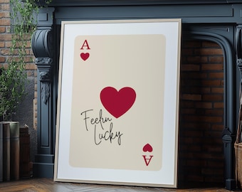 Plakat do druku z asem kier, plakat do druku na ścianę, minimalistyczny obraz z kartami do gry, jasny plakat dla dziewcząt, salon, kuchnia, sypialnia