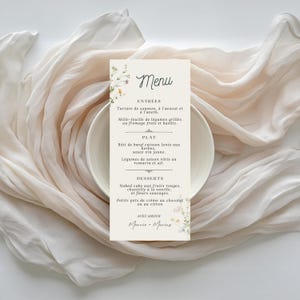 Menu de Mariage à imprimer, Design Botanique Minimaliste, menu de mariage personnalisable, template mariage canva, déco mariage champêtre