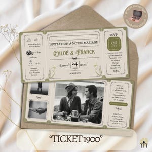 Editable and printable vintage train ticket wedding invitation, victorian ticket wedding, cottage wedding invitation, 1900 wedding