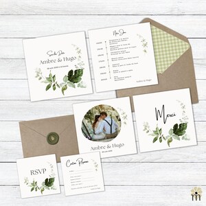 Kit de mariage personnalisable - Thème eucalyptus, Comprend invitations, programmes, RSVP, cartes de remerciement - Modèles personnalisables