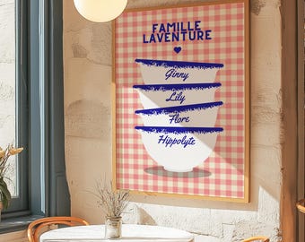 Customizable Breton Bowls Poster, Vintage Design, Original Unique Gift, Printable Wall Art, Birthday Gift, Family Poster