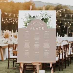 Planimetria personalizzabile per il tavolo del matrimonio in eucalipto, planimetria rustica per il tavolo del matrimonio, cartello per matrimonio in carta kraft modificabile da scaricare