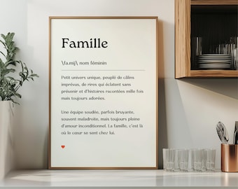 Printable family quote poster, printable wall art, birthday gift, kitchen poster, bedroom, home entrance poster, French