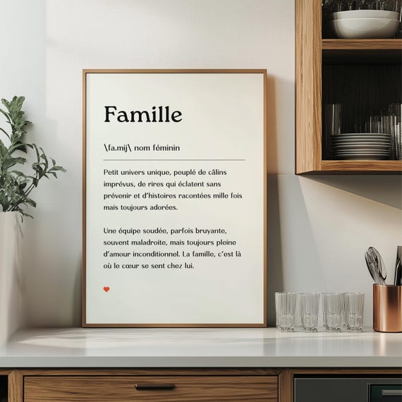 Affiche imprimable citation famille, art mural imprimable, cadeau d'anniversaire, poster cuisine, chambre, poster entrée maison, français