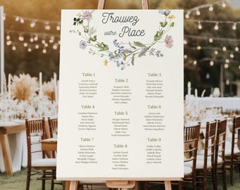 Customizable botanical wedding table plan, rustic wedding table plan, editable floral wedding sign to download