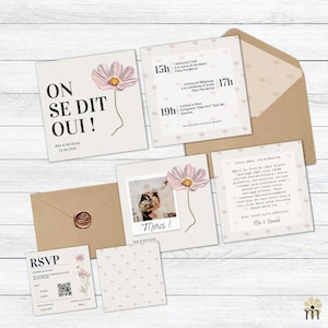 Kit de mariage personnalisable Thème rose, Comprend invitations, programmes, des RSVP, cartes de remerciement personnalisables et imprimable