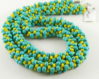 Turquoise and Yellow Braided Kumihimo Necklace, Gift for Mom