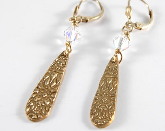 Gold Sparkle Earrings with Gold Filled Ear Wires, Bronze Earrings