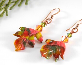 Autumn Colored Leaf Earrings, Fall Jewelry, Multicolor Earrings