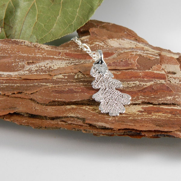 Small Silver Oak Leaf Pendant, Real Leaf Necklace, Christmas gifts for Her