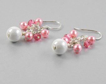 Pink Cluster Sterling Silver Charm Dangle Earrings main image 0