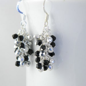 Black and Silver Dangling Earrings, Silver and Black Jewelry