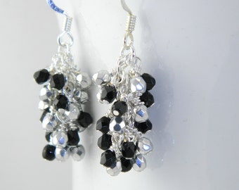 Black and Silver Dangling Earrings, Silver and Black Jewelry