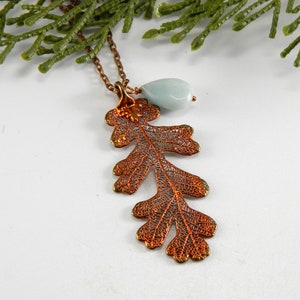 Copper Lacy Oak Leaf Pendant on 30 inch Long Chain with Peruvian Opal, Necklace for Rangers Apprentice fan, Strength and Courage Symbol image 7