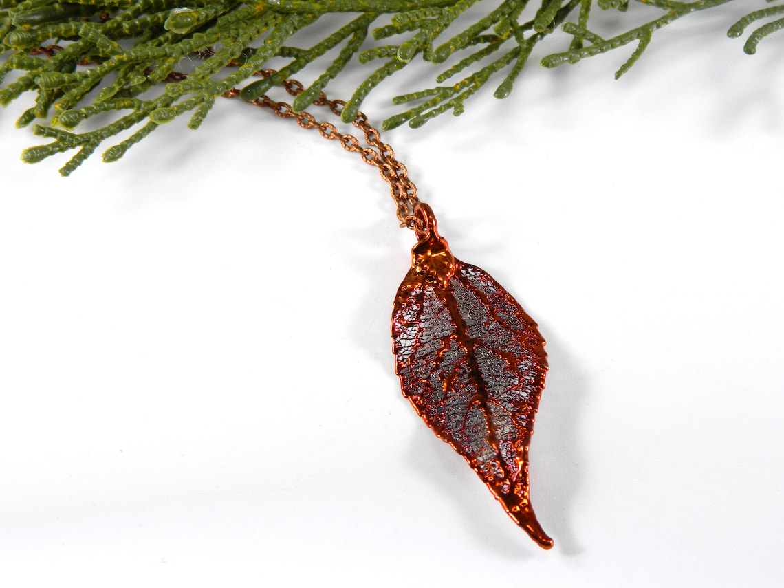 Copper Plated Real Laurel Leaf Necklace Gift for Her Long Etsy
