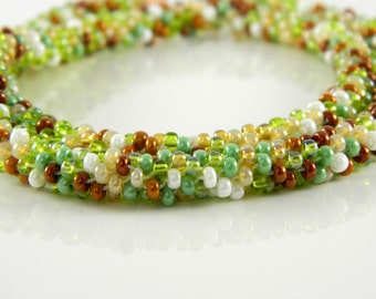Green and Copper Multicolor Kumihimo Necklace, Braided Seed Bead Necklace, Mom Gift