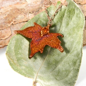 Small Maple Leaf Pendant Necklace with Short Chain, Copper Electroformed Leaf