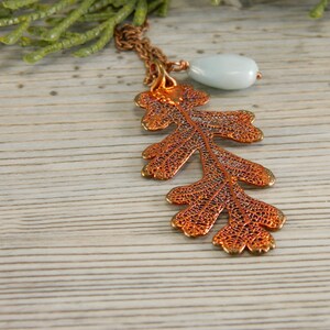 Copper Lacy Oak Leaf Pendant on 30 inch Long Chain with Peruvian Opal, Necklace for Rangers Apprentice fan, Strength and Courage Symbol image 1