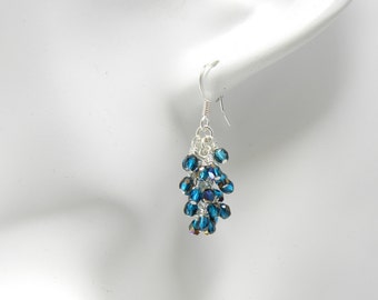 Capri Blue Azuro Cluster Dangle Earrings in Silver, Blue Dangle Earings