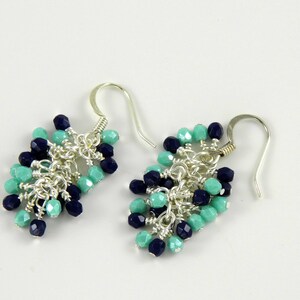 Navy Blue and Turquoise Cascade Dangle Earrings in Silver image 2