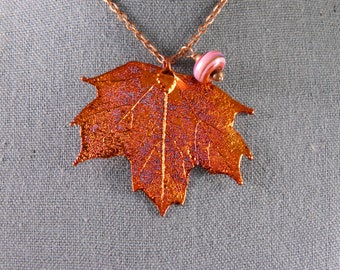 Real Maple Leaf Necklace, 20 inch Necklace, Copper Leaf Jewelry, Gift for Teacher