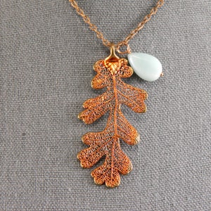 Copper Lacy Oak Leaf Pendant on 30 inch Long Chain with Peruvian Opal, Necklace for Rangers Apprentice fan, Strength and Courage Symbol image 5