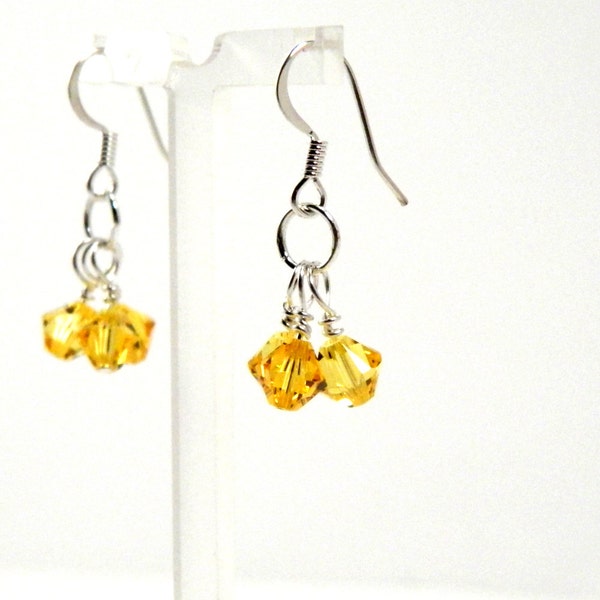 Yellow Crystal Dangle Earrings with Surgical Steel or Sterling