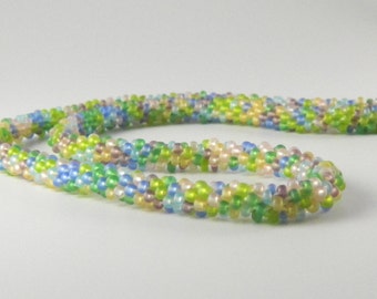 Multicolor Sea Glass Kumihimo Necklace in green, blue & purple