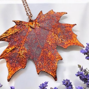 Electroplated Maple Leaf Pendant on 30 inch Long Chain,  Iridescent Maple Leaf Necklace – A One-of-a-Kind Nature Treasure