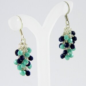 Navy Blue and Turquoise Cascade Dangle Earrings in Silver image 5