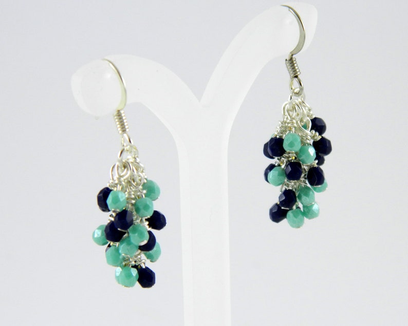 Navy Blue and Turquoise Cascade Dangle Earrings in Silver image 5