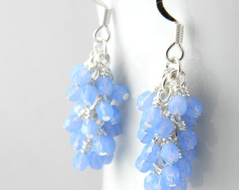 Light Blue Glass Cluster Dangle Earrings