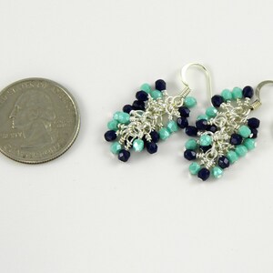 Navy Blue and Turquoise Cascade Dangle Earrings in Silver image 3