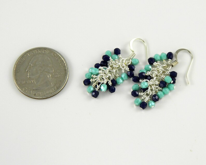 Navy Blue and Turquoise Cascade Dangle Earrings in Silver image 3