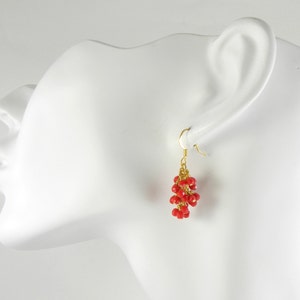 Red Cascading Glass Dangle Earrings in Gold, Red Dangle Earrings image 4