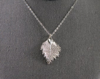 Small Silver Birch Leaf Pendant Necklace, Symbol of Renewal and New Beginnings, 20 inch necklace